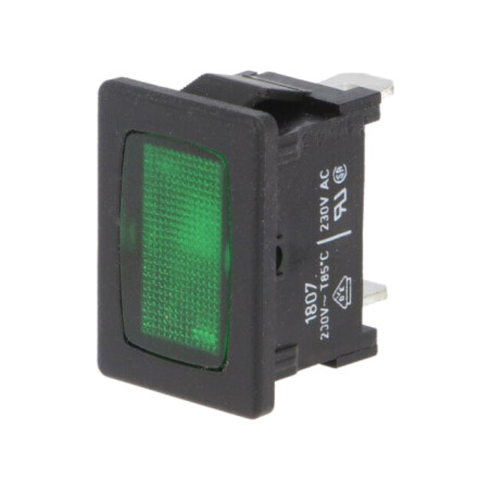 Lampă de control: cu neon; plată; verde; 230VAC; Orif: 19,2x12,9mm