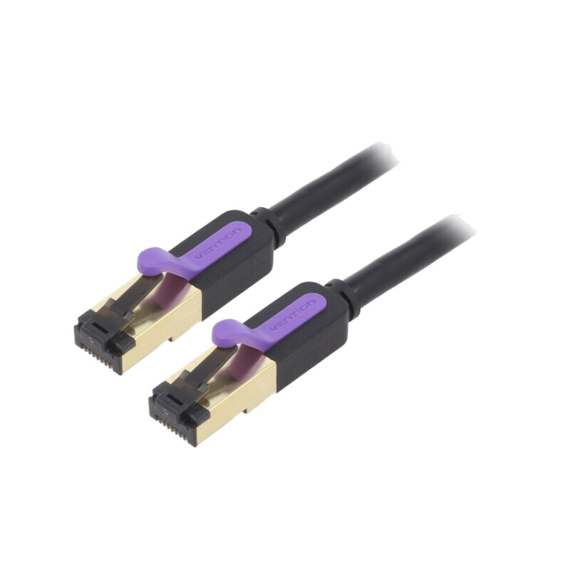 Patch cord; S/FTP; 7; litat; OFC; PVC; negru; 2m; 28AWG; Øcablu: 6,2mm