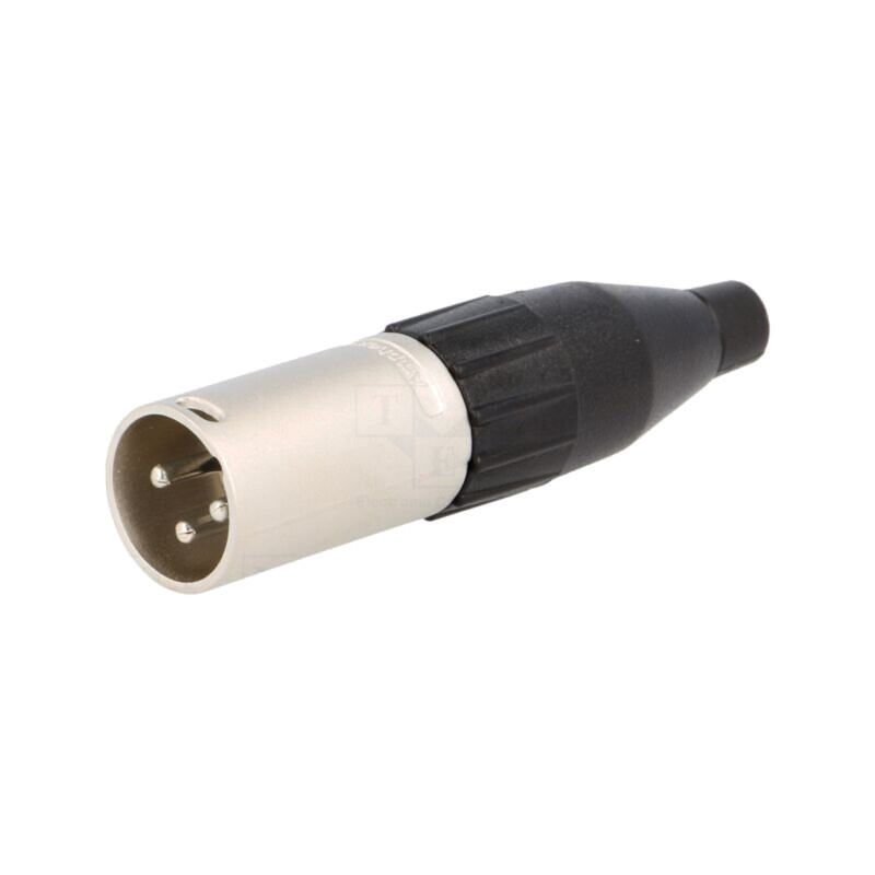 Conector: XLR; mufă; tată; PIN: 3; drept; pe cablu; lipire; argintat