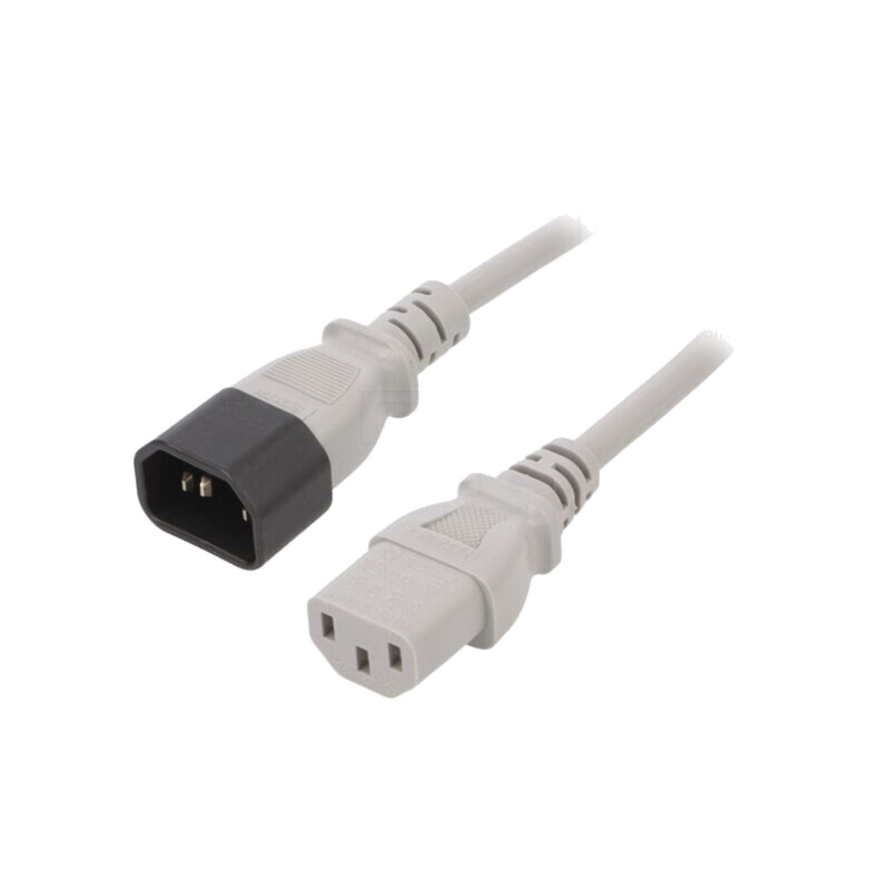 Cablu; 3x0,75mm2; IEC C13 mamă,IEC C14 tată; PVC; 0,5m; gri; 10A