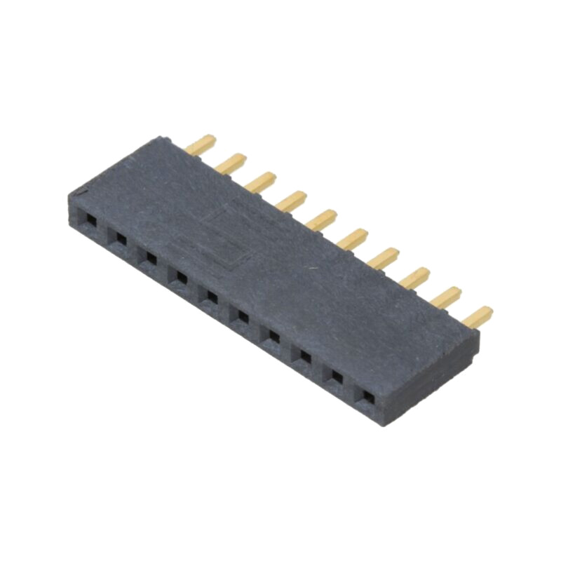 Conector: şiruri pini; mamă; PIN: 10; 2,54mm; aurit; THT; soclu Conector: şiruri pini; mamă; PIN: 10; 2,54mm; aurit; THT; soclu