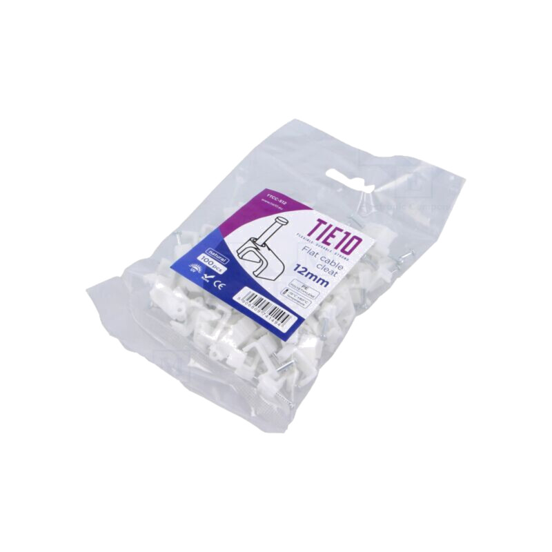 Element de susţinere; natural; pentru cablu plat; 100buc; cu cui Element de susţinere; natural; pentru cablu plat; 100buc; cu cui