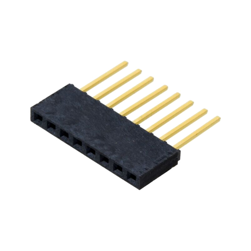 Conector: şiruri pini; mamă; PIN: 8; 2,54mm; aurit; THT; soclu; drept Conector: şiruri pini; mamă; PIN: 8; 2,54mm; aurit; THT; soclu; drept