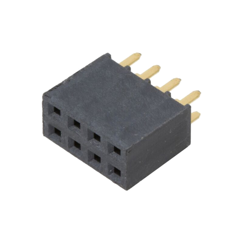 Conector: şiruri pini; mamă; PIN: 8; 2,54mm; aurit; THT; soclu; drept Conector: şiruri pini; mamă; PIN: 8; 2,54mm; aurit; THT; soclu; drept