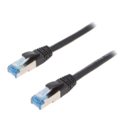 Patch cord; S/FTP; 6a; litat; Cu; PUR; negru; 0,5m; 27AWG; IP20