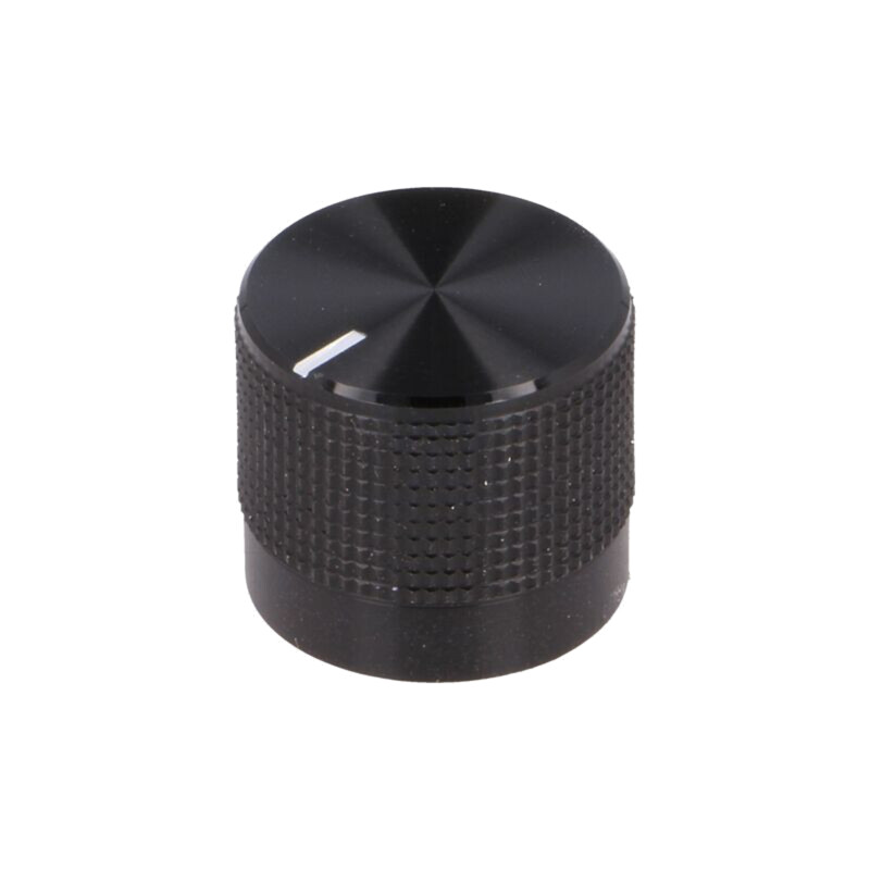 Buton rotativ; cu indicator; Øax: 6mm; Ø20mm; neagră; Ax: moletat