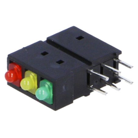 LED; în carcasă; 1,8mm; Nr.diode: 3; roşu/verde/galben; 20mA; 70°