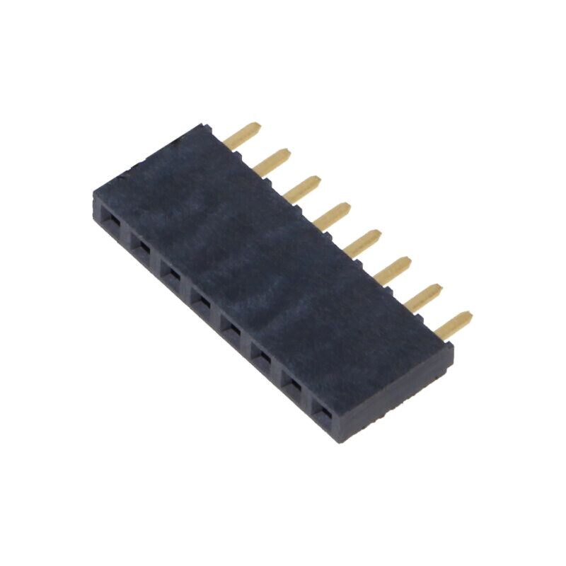 Conector: şiruri pini; mamă; PIN: 8; 2,54mm; aurit; THT; soclu; drept Conector: şiruri pini; mamă; PIN: 8; 2,54mm; aurit; THT; soclu; drept