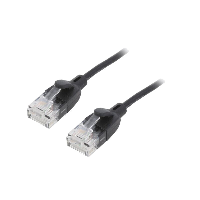 Patch cord; U/UTP; 6a; OFC; PVC; negru; 1m; Placare: aurit; Fire: 8