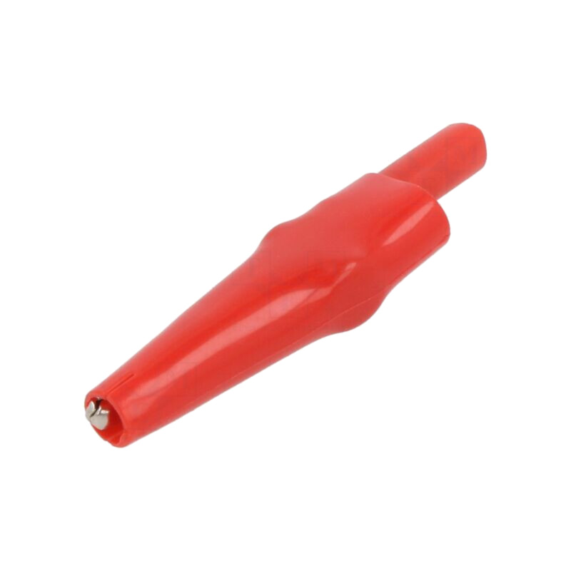 Bornă crocodil; 10A; roşie; Capacitate prindere: max.7,9mm