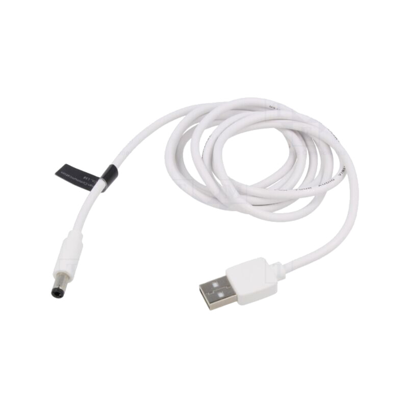 Cablu; USB A mufă,DC 5,5/2,5 mufă; alb; 1m; Dimensiuni ext: Ø4mm