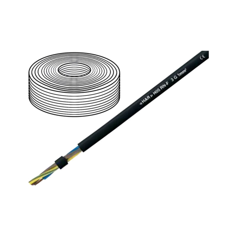 Cablu; H05RN-F; 3G0,75mm2; litat; Cu; gumă; negru; 300V,500V