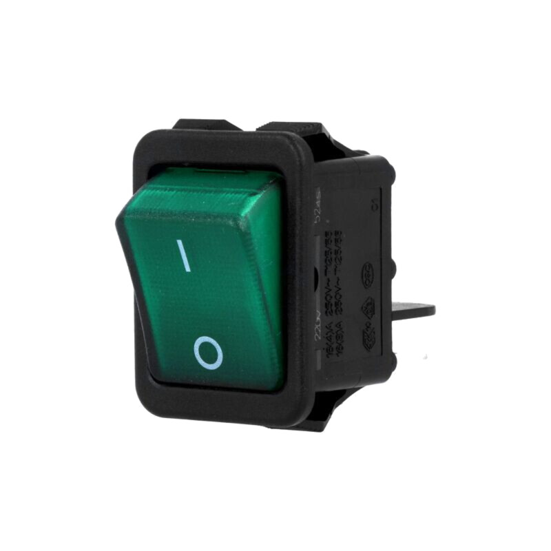 ROCKER; DPST; Poz: 2; ON-OFF; 16A/250VAC; verde; lampă cu neon; 230V