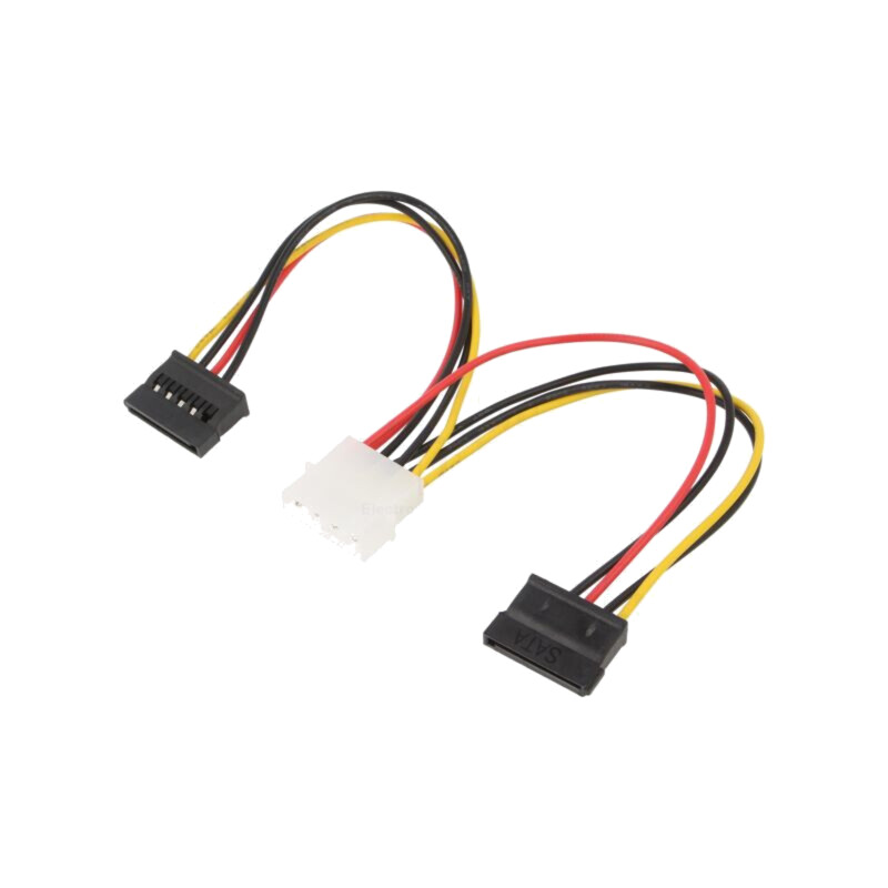 Cablu: alimentare SATA; Molex tată,SATA mamă x2; 0,15m