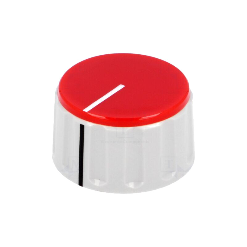 Buton rotativ; cu indicator; ABS; Øax: 6mm; Ø36,5x20,5mm; gri; roşu Buton rotativ; cu indicator; ABS; Øax: 6mm; Ø36,5x20,5mm; gri; roşu