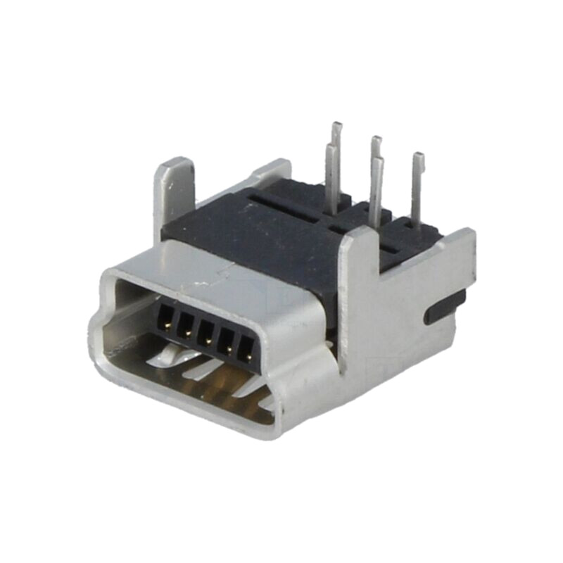 Conector: USB B mini; soclu; pentru PCB; THT; PIN: 5; în unghi 90°