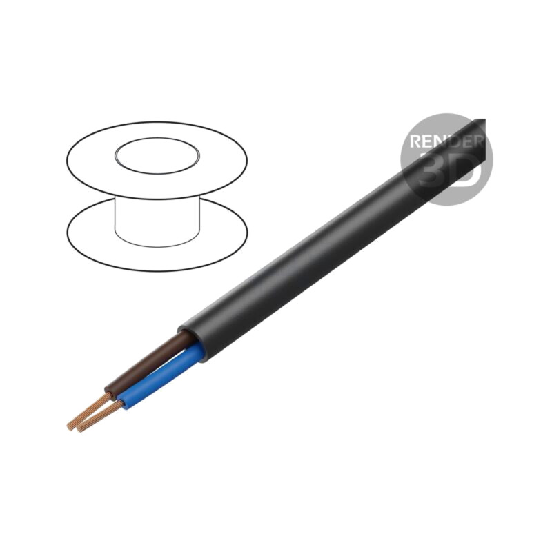 Cablu; H05RN-F; 2x1mm2; litat; Cu; gumă; negru; 300V,500V; Clasa: 5