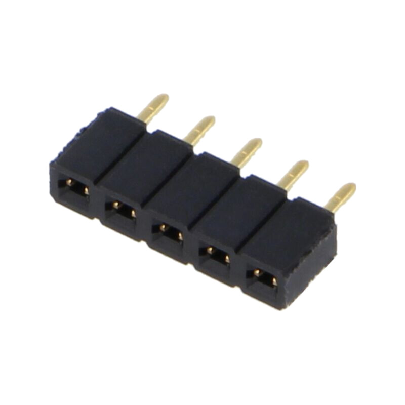 Conector: şiruri pini; mamă; PIN: 5; 2,54mm; aurit; THT; soclu Conector: şiruri pini; mamă; PIN: 5; 2,54mm; aurit; THT; soclu