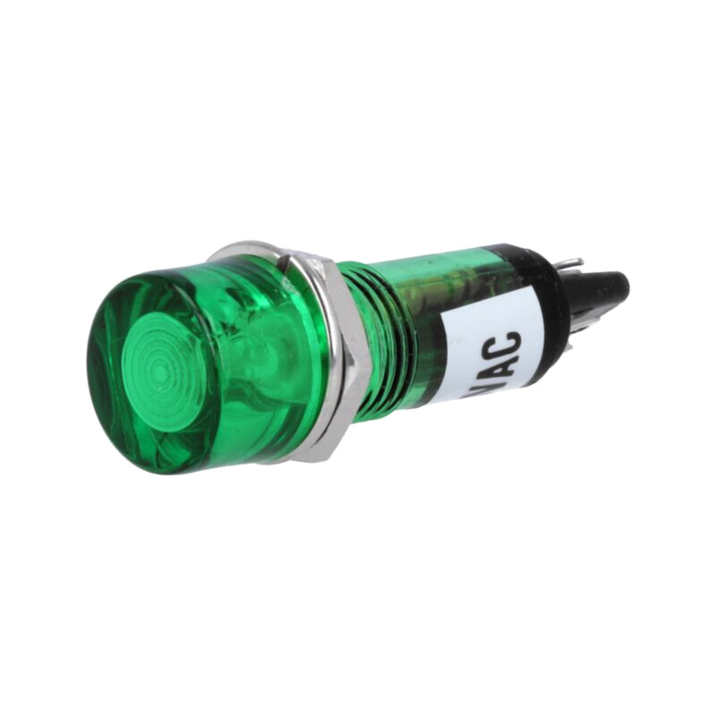 Lampă de control: cu neon FLUO; plată; verde; 230VAC; Orif: Ø10mm