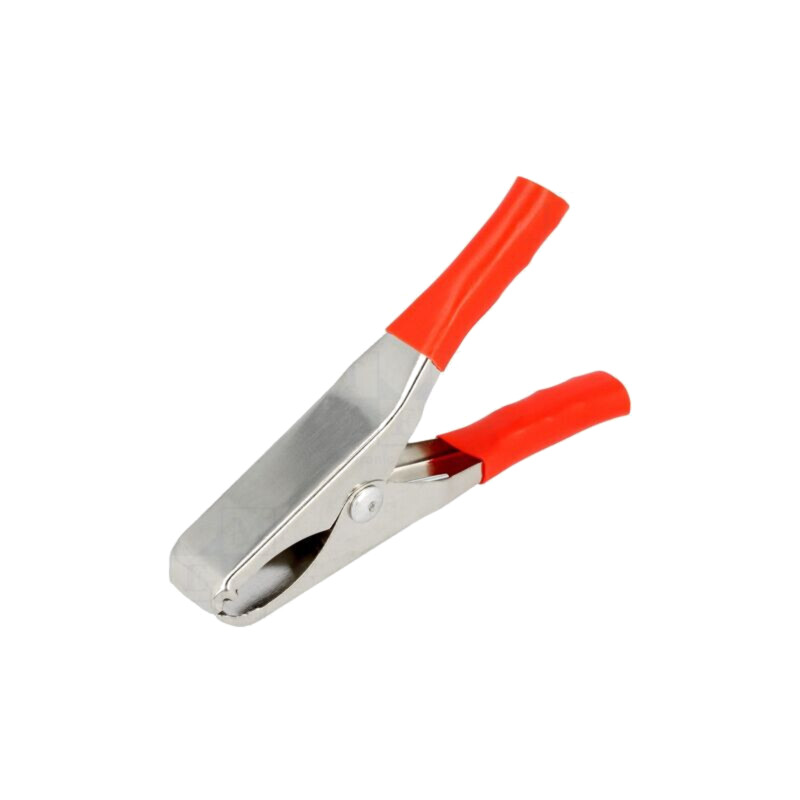 Bornă crocodil; 15A; Capacitate prindere: max.19mm; roşie