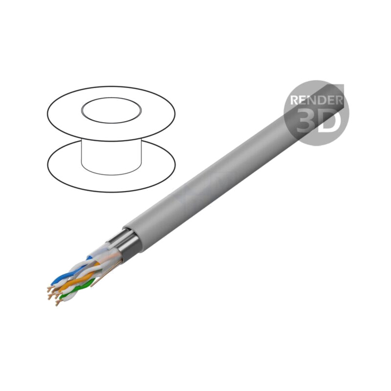 Cablu; F/UTP; 4x2x24AWG; 6; sârmă; CCA; PVC; gri; 100m; Øcablu: 6,2mm