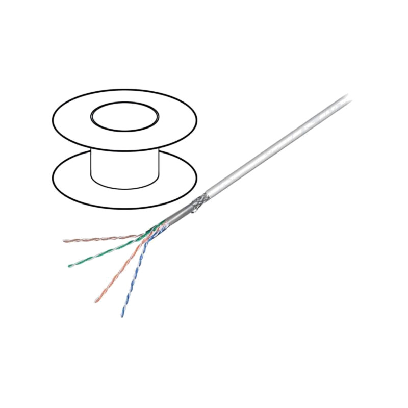 Cablu; SF/UTP; 4x2x26AWG; 5e; litat; CCA; PVC; gri; 100m