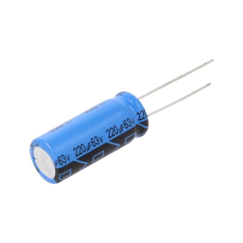 Condensator: electrolitic; THT; 220uF; 63VDC; Raster: 5mm; ±20%
