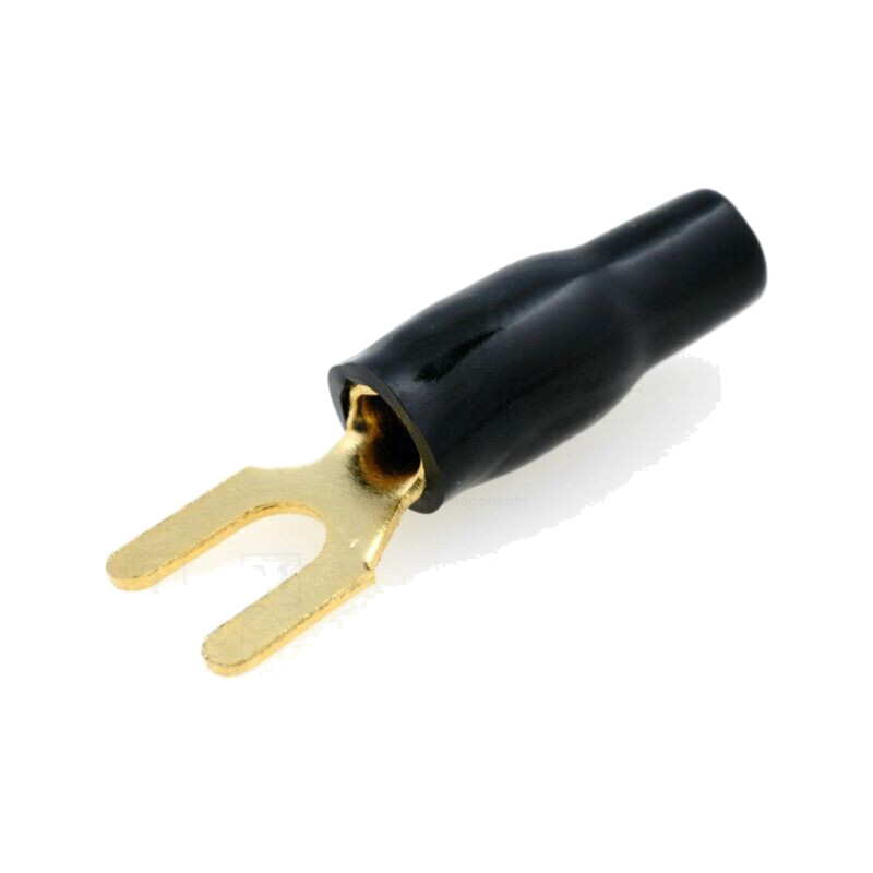 Terminal: tip furcă; M4; 4mm2; aurit; izolată; neagră