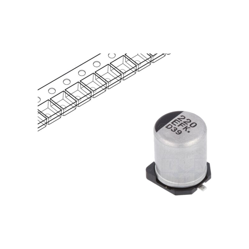 Condensator: electrolitic; low ESR; SMD; 220uF; 25VDC; Ø8x10,2mm Condensator: electrolitic; low ESR; SMD; 220uF; 25VDC; Ø8x10,2mm