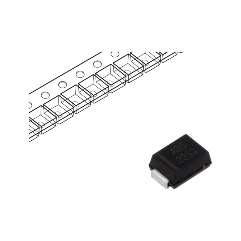 Diodă: TVS; 1kW; 40÷44,2V; 17,2A; unidirecţională; SMB; rolă,bandă Diodă: TVS; 1kW; 40÷44,2V; 17,2A; unidirecţională; SMB; rolă,bandă