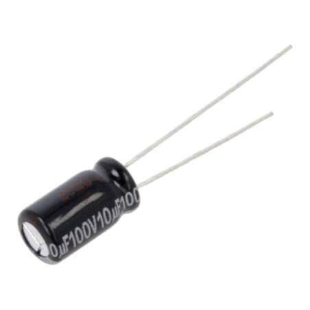 Condensator: electrolitic; THT; 10uF; 100VDC; Ø6,3x11,2mm; ±20%