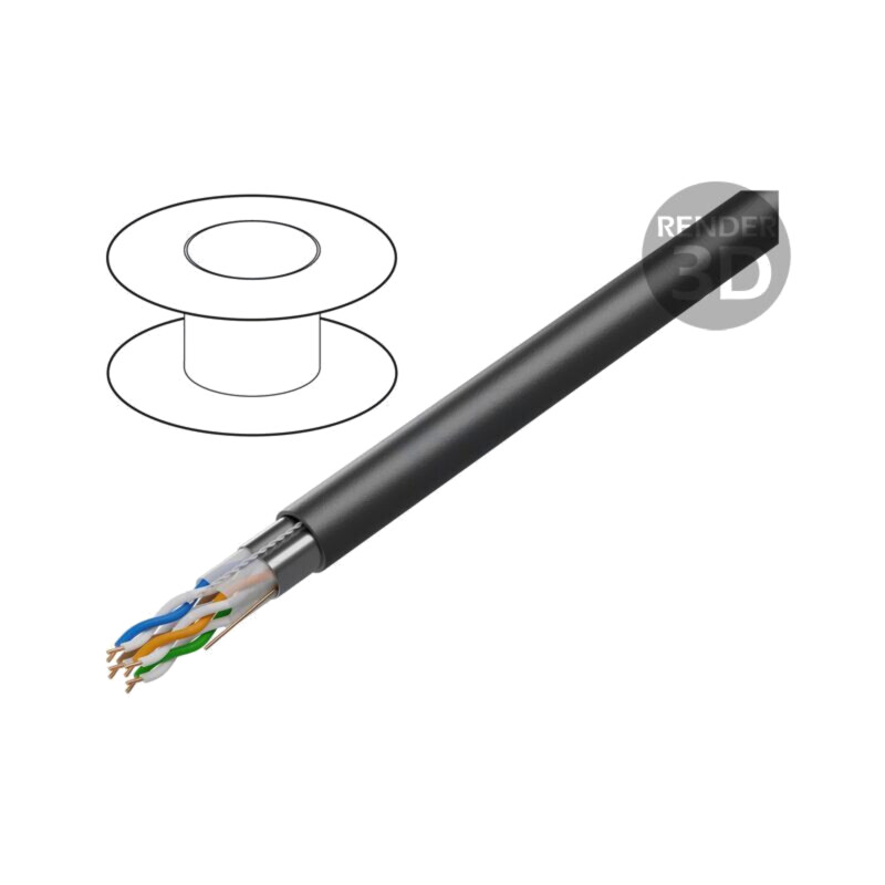 Cablu; F/UTP; 4x2x23AWG; 6; la exterior; sârmă; Cu; PE; negru; 305m