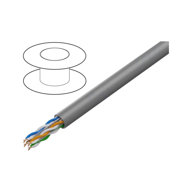 Cablu; U/UTP; 4x2x23AWG; 6; sârmă; CCA; PVC; gri; 305m; Øcablu: 6mm