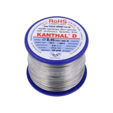 Fir de rezistenţă; 8,49Ω/m; -100÷1300°C; 0,25kg; Øext: 0,45mm