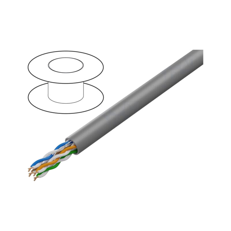 Cablu; U/UTP; 4x2x24AWG; 5e; sârmă; CCA; PVC; gri; 305m; Øcablu: 5mm