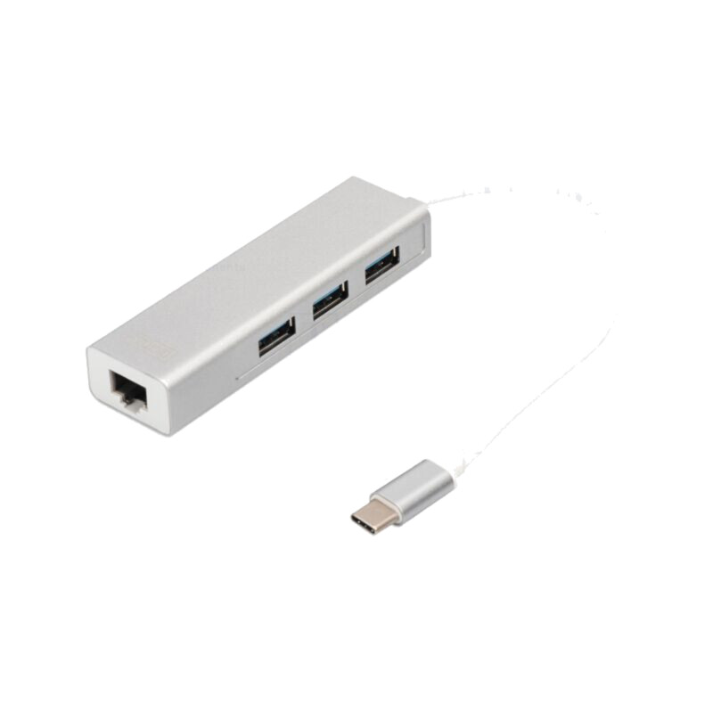 Hub USB; RJ45 soclu,USB A soclu x3,USB C mufă; USB 3.0; PnP; gri