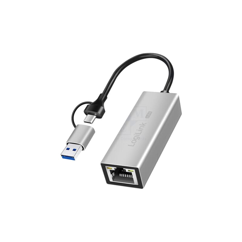 Adaptor USB-Ethernet; USB 3.2; gri; 0,15m