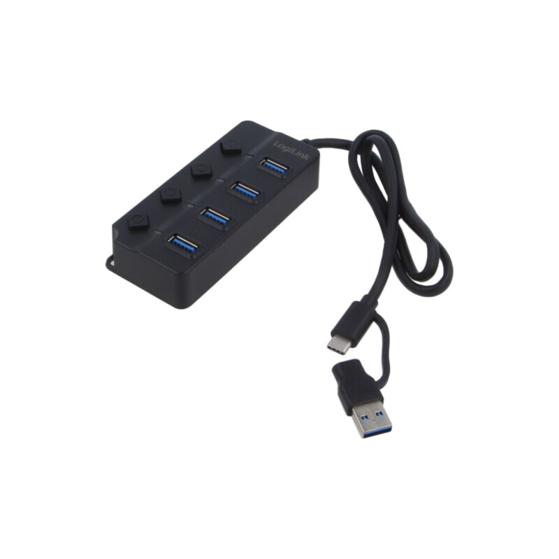 Hub USB; USB A soclu x4,USB A mufă,USB C mufă; USB 3.2; neagră