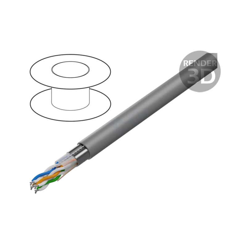 Cablu; F/UTP; 4x2x24AWG; litat; CCA; PVC; gri; 100m; Øcablu: 5,2mm