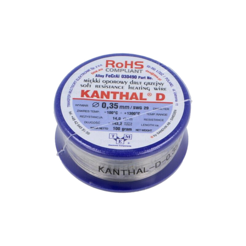 Fir de rezistenţă; 14Ω/m; -100÷1300°C; 0,1kg; Øext: 0,35mm; FeCrAl