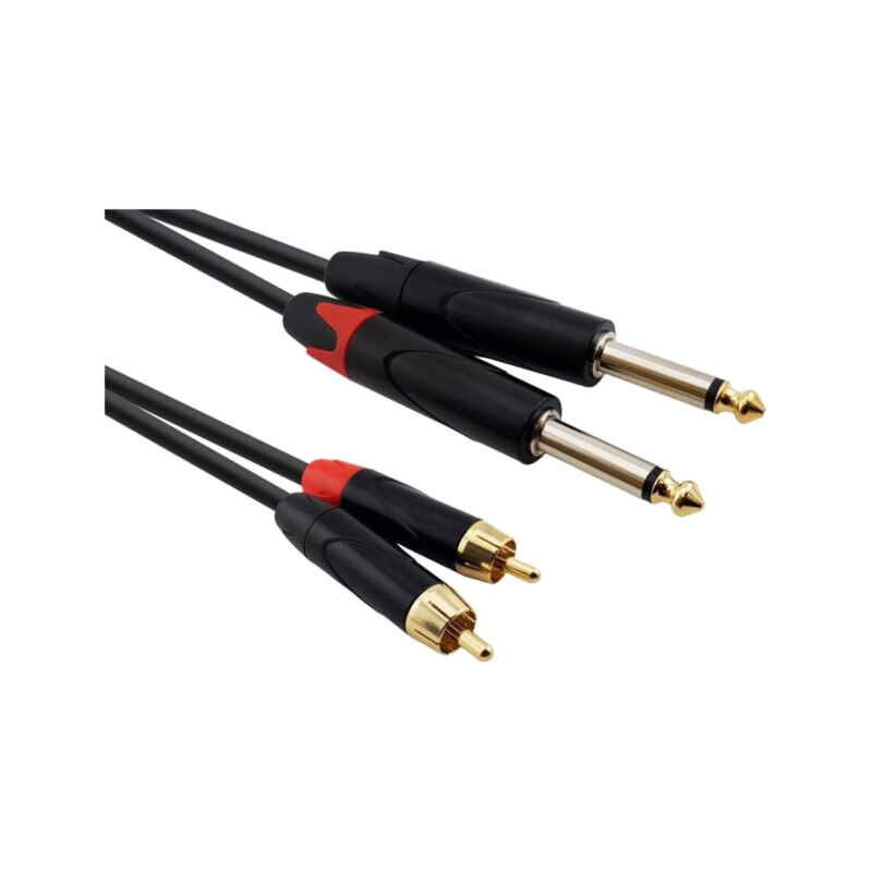 Cablu; Jack 6,3mm mufă x2,RCA mufă x2; 5m; negru; PVC