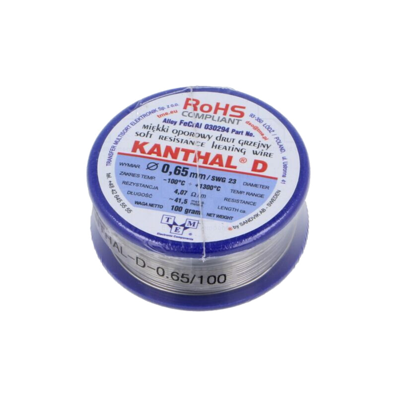 Fir de rezistenţă; 4,07Ω/m; -100÷1300°C; 0,1kg; Øext: 0,65mm