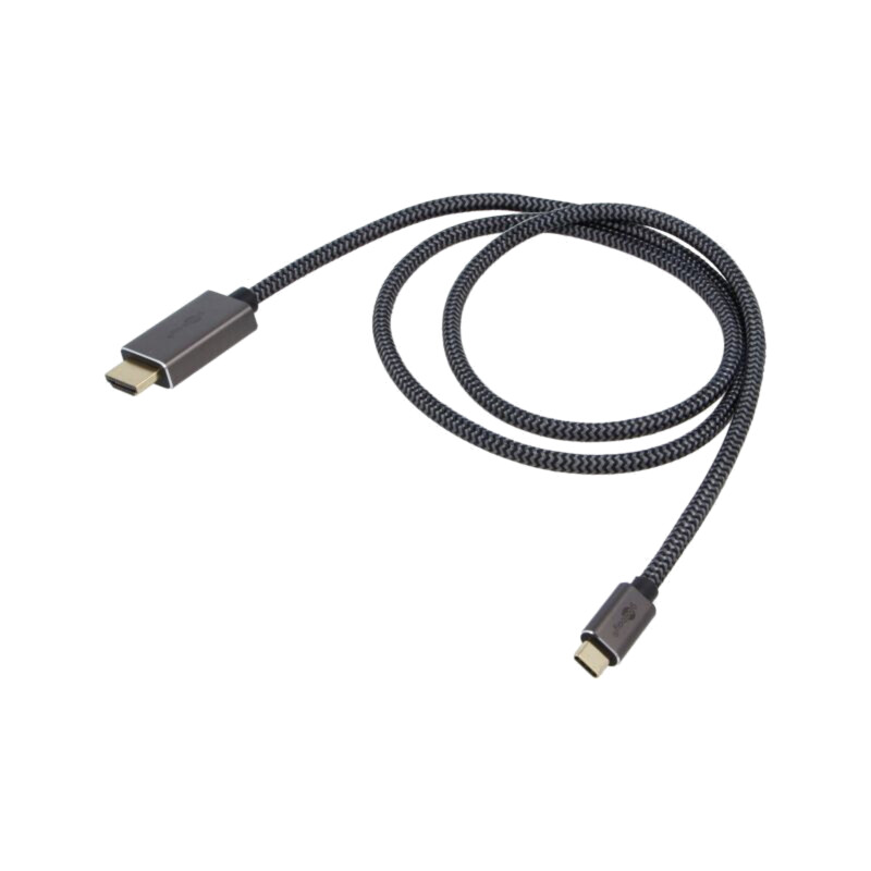 Cablu; HDMI mufă,USB C mufă; textilă; 2m; negru,argintiu