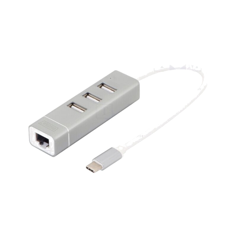 Hub USB; RJ45 soclu,USB A soclu x3,USB C mufă; USB 2.0; PnP; gri