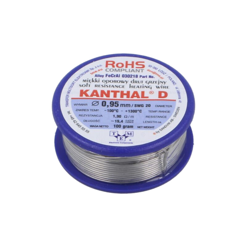 Fir de rezistenţă; 1,9Ω/m; -100÷1300°C; 0,1kg; Øext: 0,95mm; 20SWG