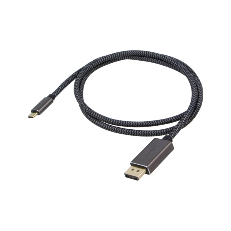 Cablu; DisplayPort mufă,USB C mufă; textilă; 2m; negru,argintiu