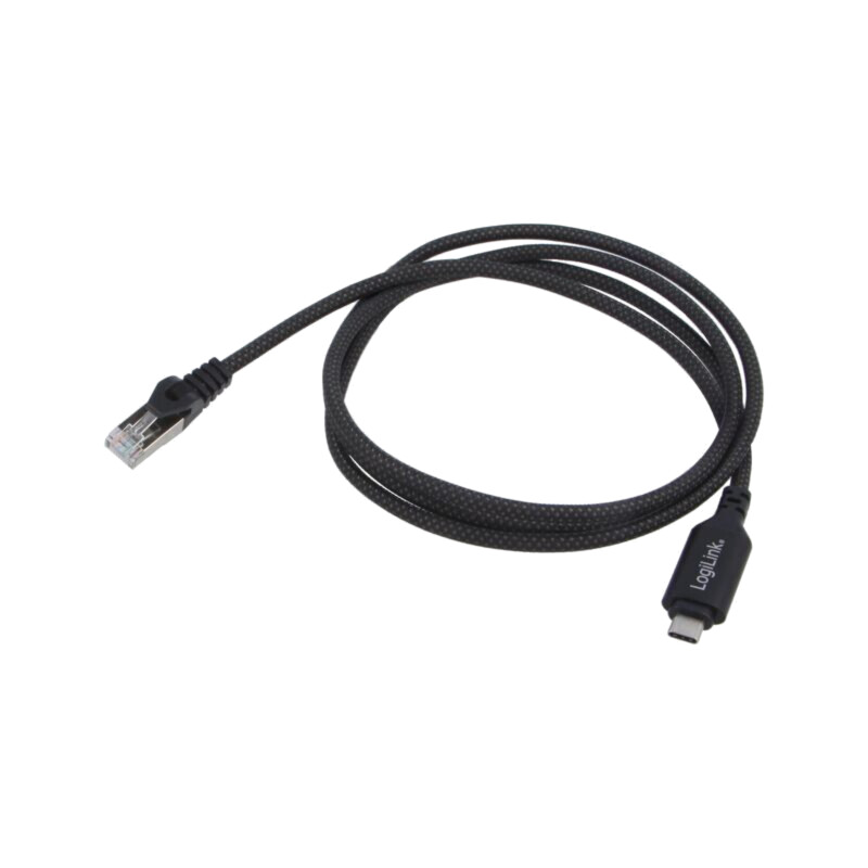 Cablu; USB 3.2; RJ45 mufă,USB C mufă; nichelat; 1m; negru; S/FTP