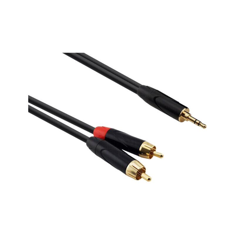 Cablu; Jack 3,5mm mufă,RCA mufă x2; 2m; negru; PVC