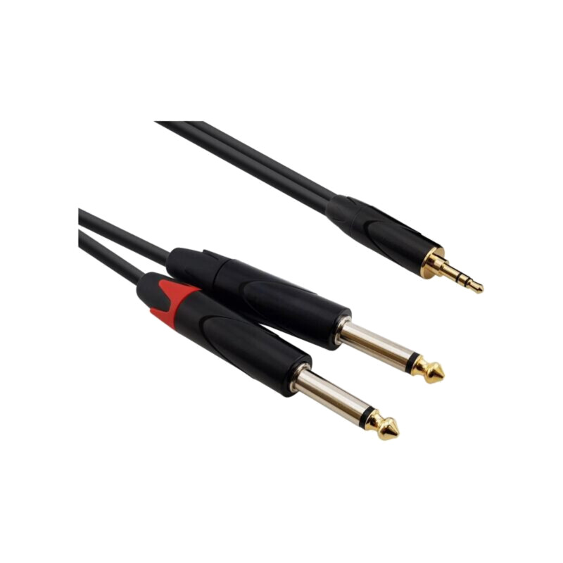 Cablu; Jack 3,5mm mufă,Jack 6,3mm mufă x2; 2m; negru; PVC