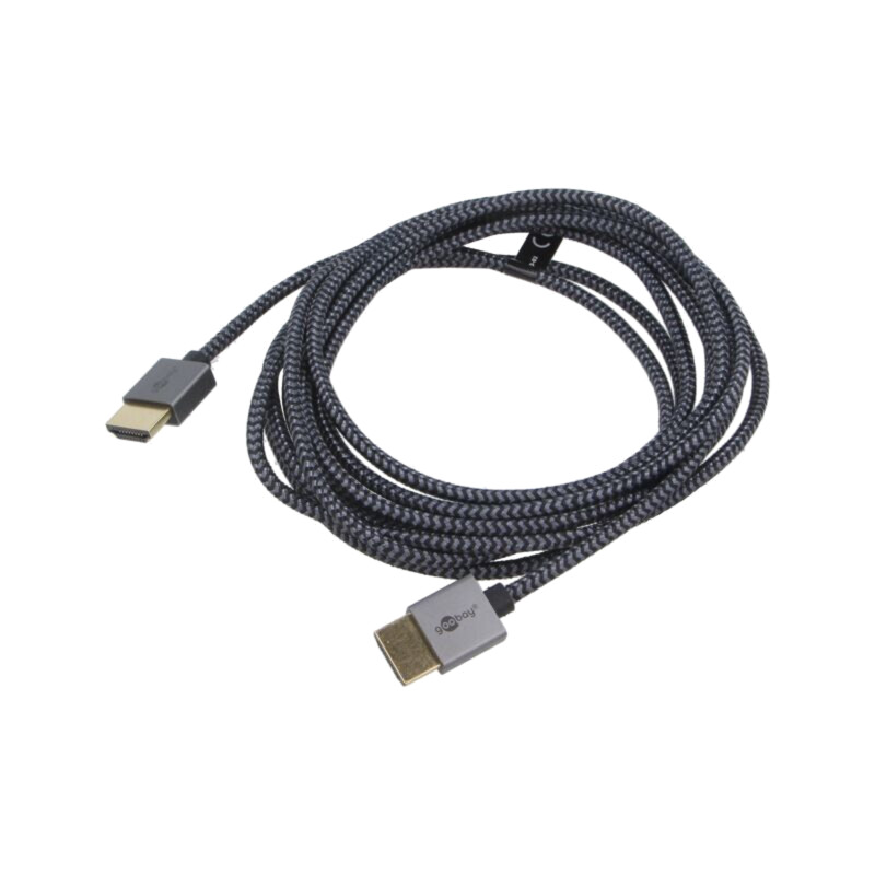 Cablu; HDMI mufă,din ambele părţi; PVC; textilă; 3m; negru și gri